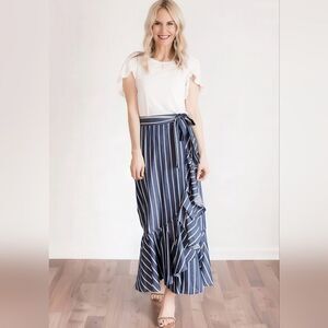 Listicle Ruffle And Stripe Wrap Midi Skirt Size L
